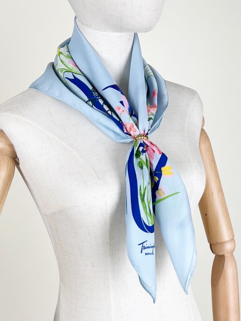 Vintage 60s 70s Silk Twill Floral Scarf Bandana Romantic European Dainty Print